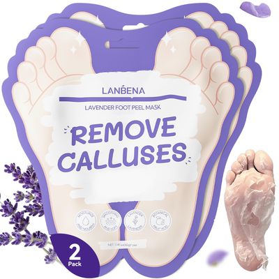 LANBENA Lavender Foot Peel Mask - Foot Peeling Mask for Removing Dry Dead Skin, Calluses &amp; Repairing Rough Heels, for Baby Soft, Smooth Feet - Lavender Scented (2 Pairs)