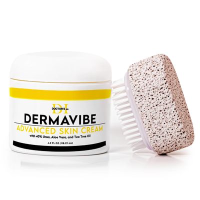 Premium 40 Urea Cream For Feet - Made In USA - Maximum Strength with Pumice Stone &amp; Brush | Tested by Doctors | Intense Moisturizer &amp; Corn, Callus and Dead Skin Remover, Dermavibe by DOCTORS INC.