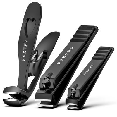 FERYES 3PCS Nail Clippers Set - Long Handled Angled Toenail Clipper for Thick Nails for Seniors, Straight Blade Toe Nail Clippers for Tough Nails, and Curved Blade Fingernail Clippers for Men &amp; Women