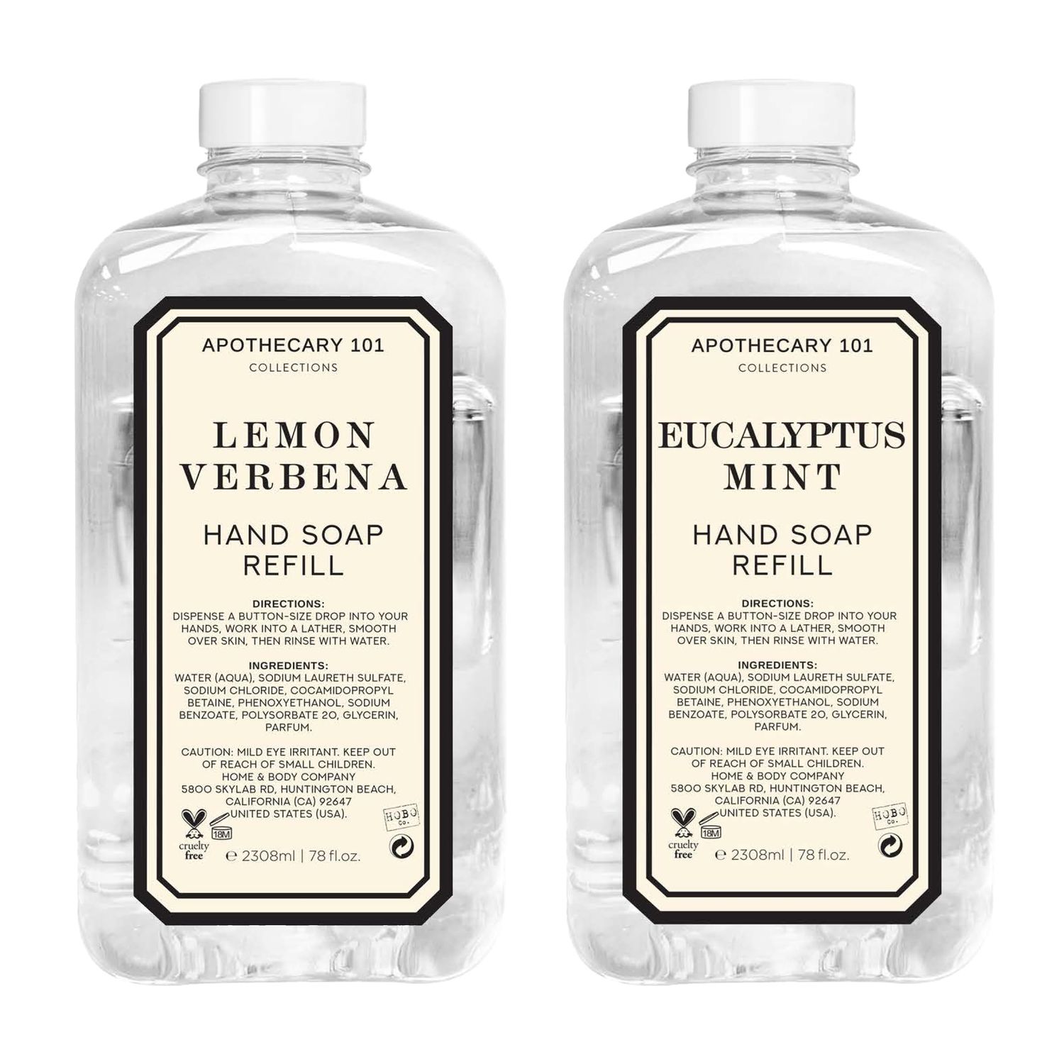Apothecary 101 Collections | Hand Soap Refill | Home and Body Company | 78oz x 2 | Lemon Verbena &amp; Eucalyptus Mint