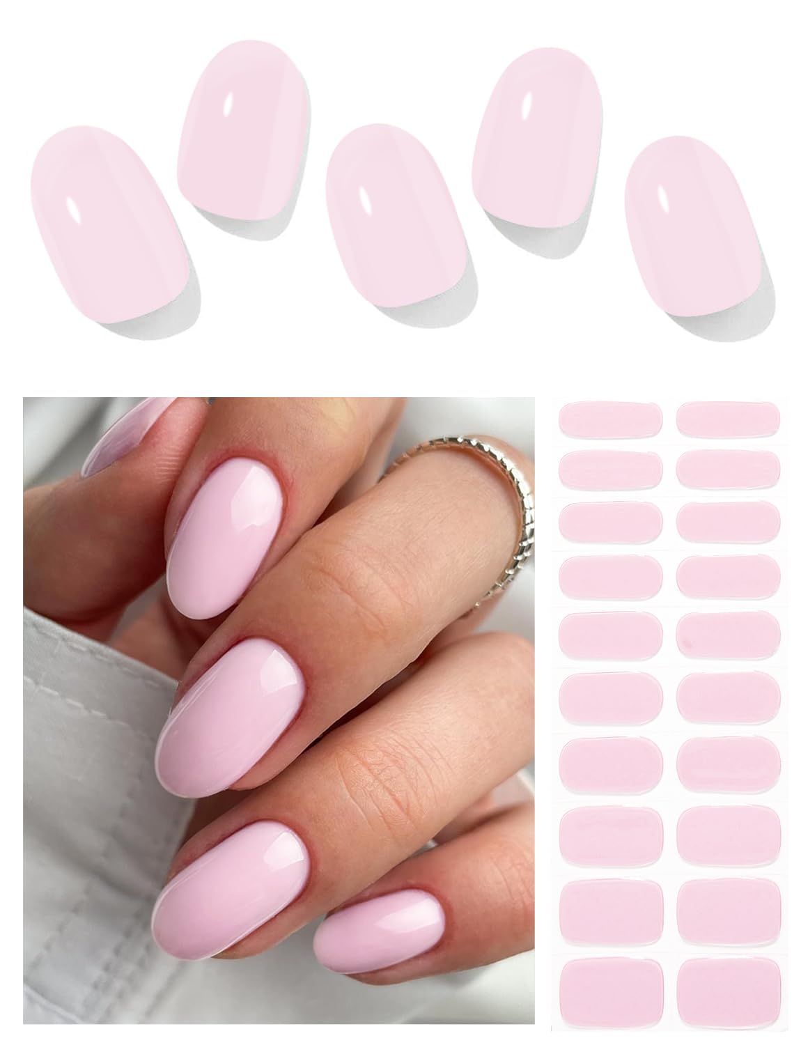 AutyaMee Semi Cured Gel Nail Strips (Pale Pink), 20 Pcs Gel Nail Wraps, Stickers, UV Light Required, Salon Quality, Long Lasting