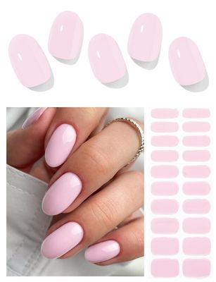 AutyaMee Semi Cured Gel Nail Strips (Pale Pink), 20 Pcs Gel Nail Wraps, Stickers, UV Light Required, Salon Quality, Long Lasting