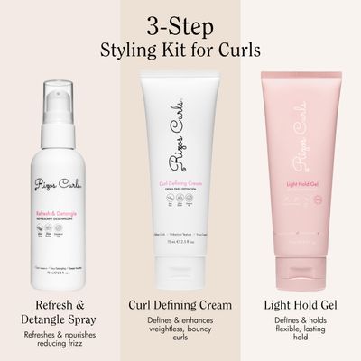 Rizos Curls 3-Step Styling Kit - Define, Style, Hold with Curl Defining Cream, Light Hold Gel & Refresh Spray Enhances Shine, Moisture & Frizz Control for All Curl Types Sulfate Paraben Free