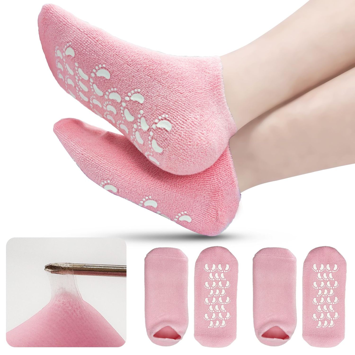 Aluroice 11 Large Silicone Moisturizing Socks for Women - 2Pairs Soft Gel Foot Moisturizing Socks for Dry Cracked Feet