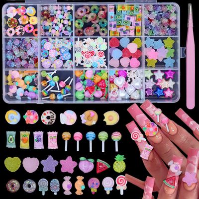 3D Candy Nail Charms, Lollipop Nail Candy Charms, Mixed Color Cute Gummy Bear Fruit Donuts Nail Charms, Cartoon Heart Star Nail Art Charms for DIY Crafts Accessories