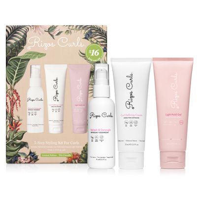 Rizos Curls 3-Step Styling Kit - Define, Style, Hold with Curl Defining Cream, Light Hold Gel &amp; Refresh Spray Enhances Shine, Moisture &amp; Frizz Control for All Curl Types Sulfate Paraben Free