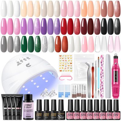 Gel Nail Polish Kit with U V Light and Drill 16 Colors Nail Polish 4 Colors Poly Nail Extension Gel 4PC Base Top Coat Nail Stickers Tools Manicure Kit Gifts for Women
