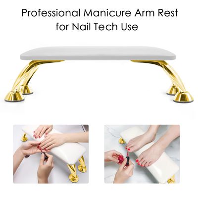 Arm Rest for Nails Tech Soft Comfortable, Nail Arm Rest Anti-Slip, Microfiber Leather Manicure Hand Rest for Nails Tech Armrest Stand with Gold Stainless Steel Legs