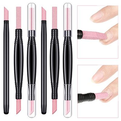 Mudder 6 Pieces Pumice Stone Nail File Stone Sanding Nail File Cuticle Remover Stick Double-headed Polishing Pen for Household Beauty Salon Fingernail Toenail Peeling Dead Skin Repairing