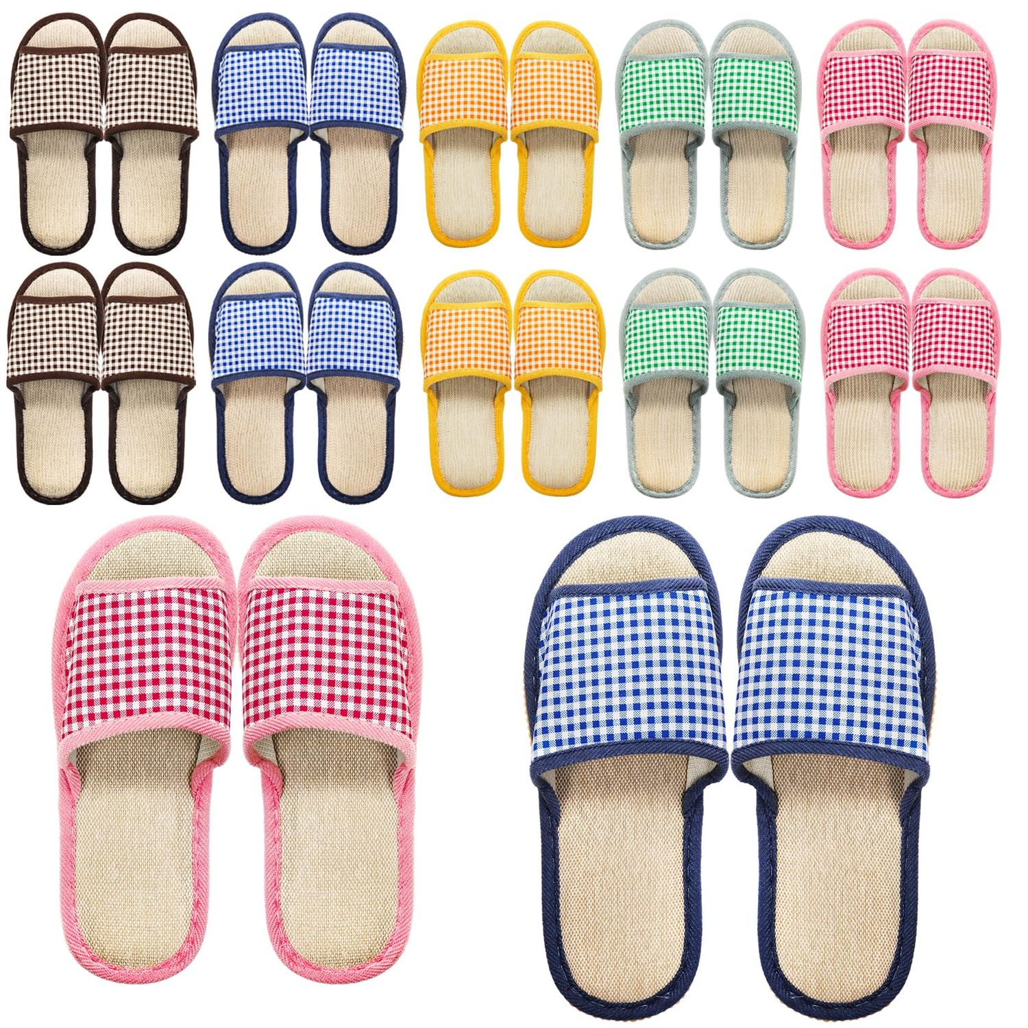 Eorbow 10 Pairs Washable House Slippers for Guests, Disposable Indoor Slipper with Thick Sole, Non Slip Open Toe Slipper, Spa Slipper Bulk for Home, Hotel, Bedroom, Travel, Unisex Universal Size