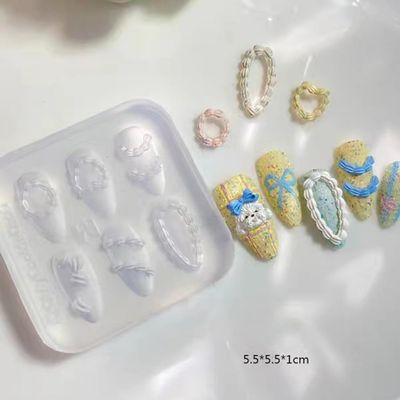 LIFOOST Nail Art Silicone Mold Embossed Cream Chain Design DIY Manicure 3D Carving Template with 6 Patterns, Resin Craft Making Tool Mould for Women Nail Decoration