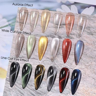 Cat Eye Chrome Powder for Nails 6 Colors Magnetic Cat Eyes Pigment Nail Art Powder Silver Blue Red Pearlescent Metallic Galaxy Glitter with Magnets and Sticks Magic Rubbing Dust for Nails Art