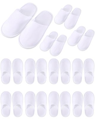 Twistover 12 Pairs Kids Disposable Slippers for Guests Closed Toe Non Slip Spa Slippers Bulk Soft House Slippers Winter Warm Flip Flops for Boys Girls Travel Hotel Party Indoor Outdoor(White)