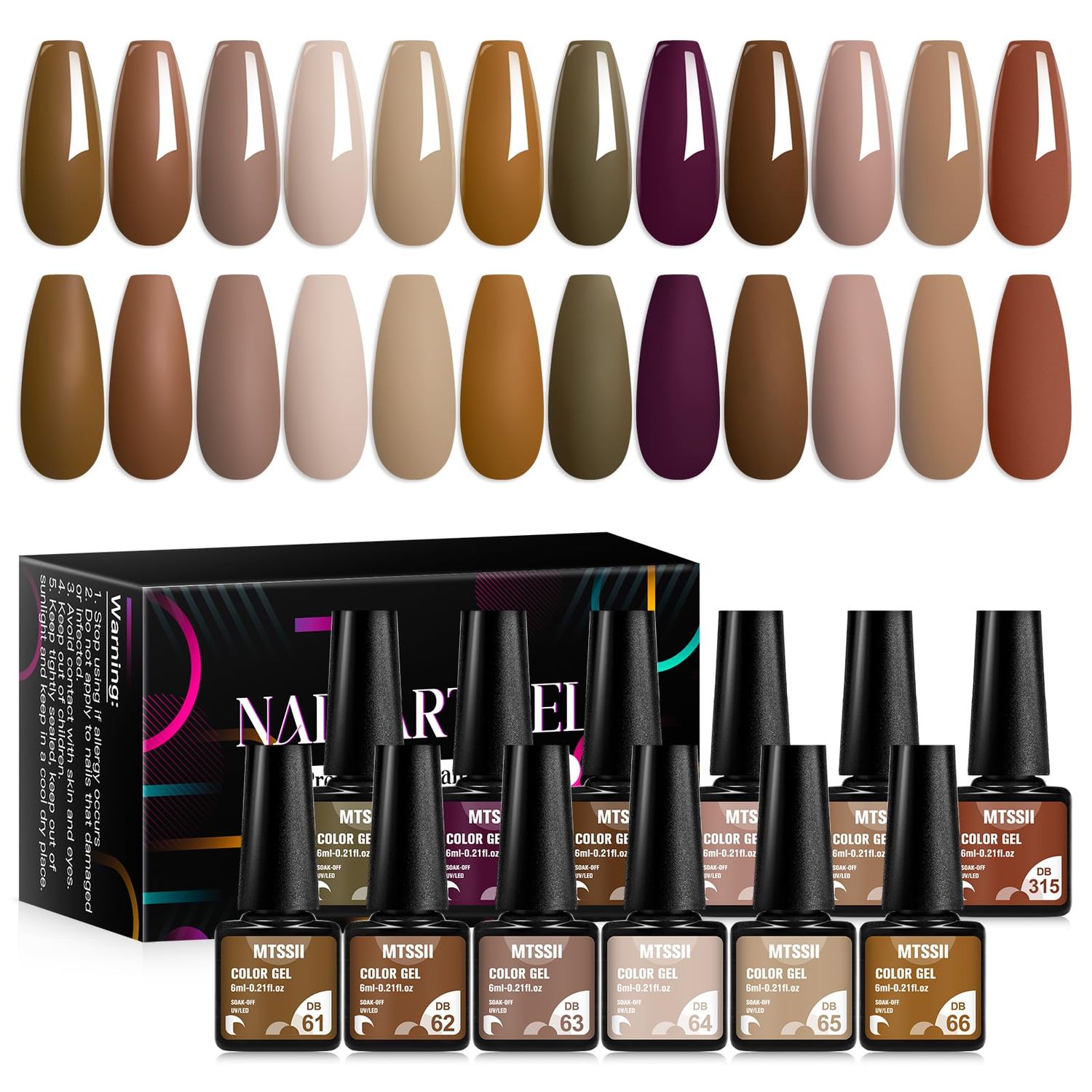 MTSSII 12 Colors Brown Gel Nail Polish Set, Fall Winter Skin Tones Nude Gel Polish Roasted Chestnuts Chocolate Collection Neutral Khaki Gel Nail Kit Nail Art Salon DIY Gift for Women