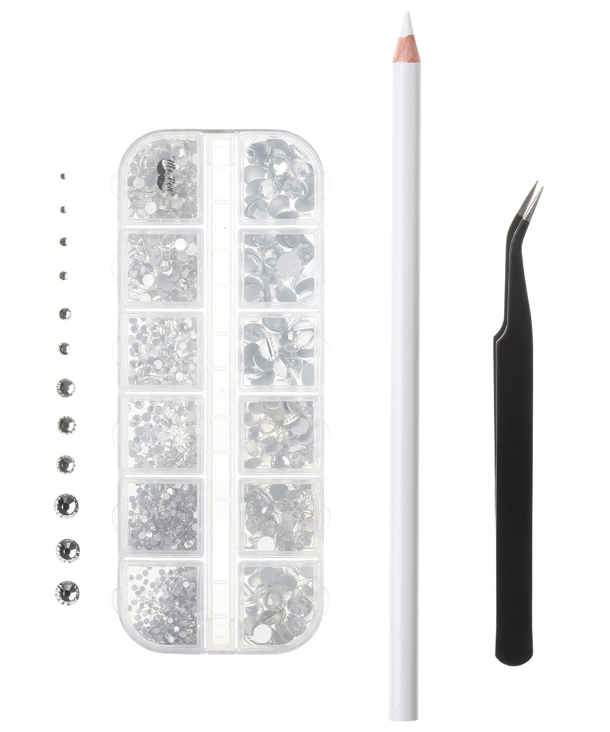 Mr. Pen - 2000 Pcs Rhinestones with Pick Up Tweezer &amp; Picking Pen, Flat Back Round Rhinestones for Crafts, Face Gems, Nails &amp; Makeup