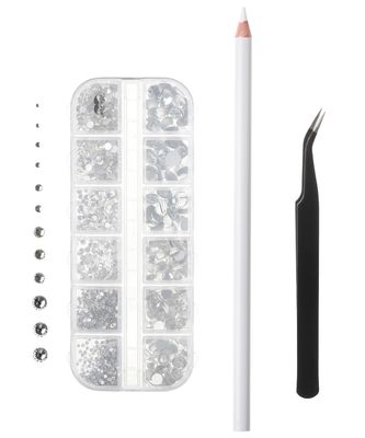 Mr. Pen - 2000 Pcs Rhinestones with Pick Up Tweezer &amp; Picking Pen, Flat Back Round Rhinestones for Crafts, Face Gems, Nails &amp; Makeup