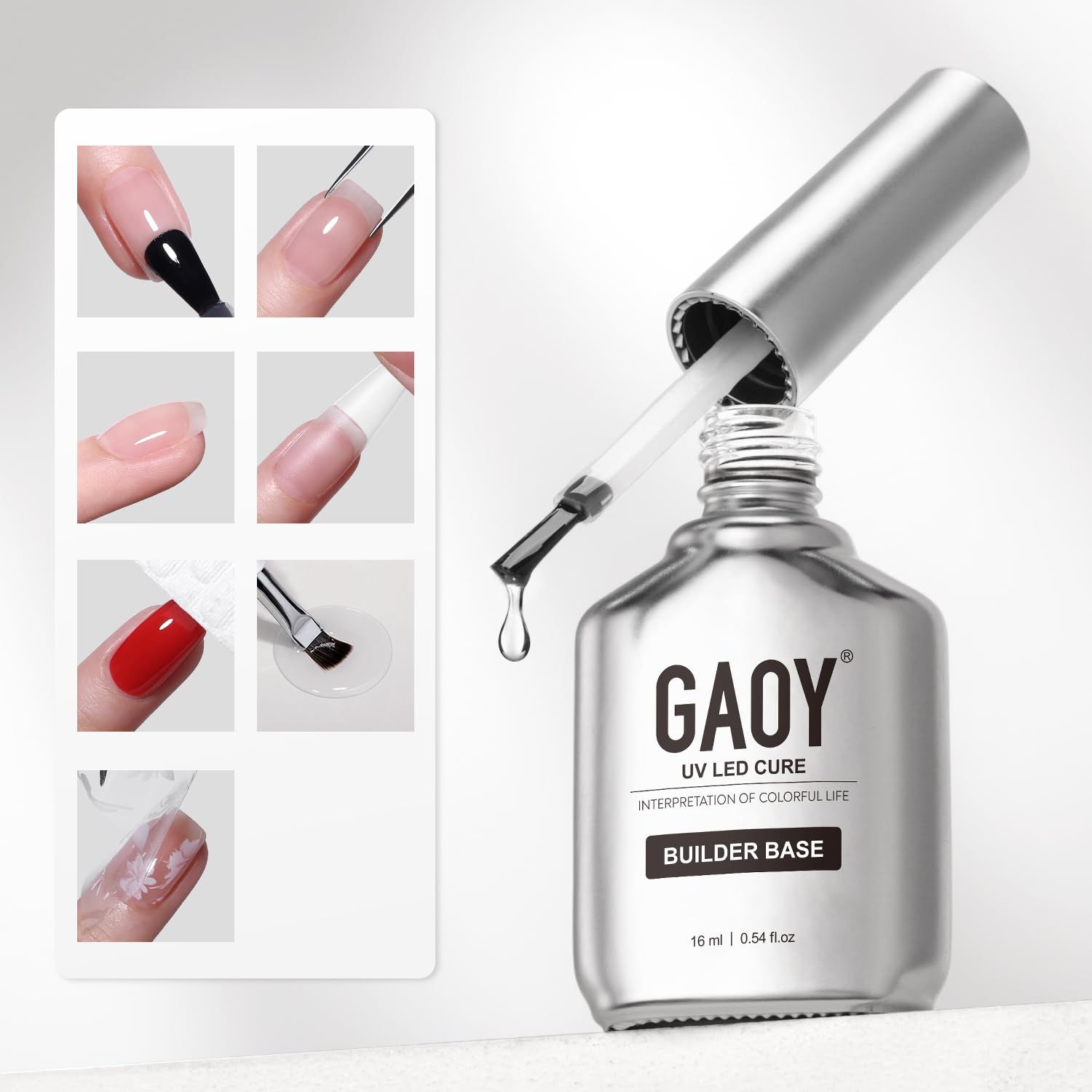 GAOY Clear Builder Gel for Nails, 16ml Rubber Base Builder Gel, Nail Strengthener in a Bottle, Soak Off Long Lasting UV Light Cure Nail Art DIY