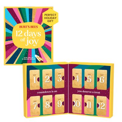 Burts Bees 12 Days of Joy Lip Balm Advent Calendar Gift Set, Flavored Lip Balm Pack Great for Office Holiday Gifts, Tint-Free, Natural Origin Lip Care, 12 Tubes, 0.15 oz.