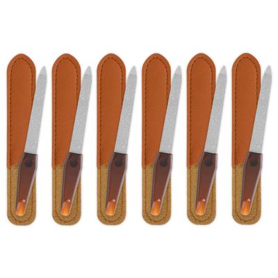 Metal Nail Files For Natural Nails 6 Pack Diamond Nail Files For Women With Sharp Pointed Tip And Leather Sheath Case, 5 Inches Nail File Metal Double Sided Stainless Steel Manicure Tool For Men Women