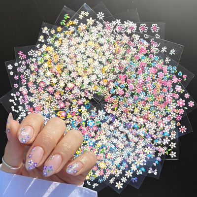 Dulyork 30-Sheet 3D Adhesive Flower Nail Stickers - Colorful Heart Designs for Womens Nail Art Decorations and Supplies