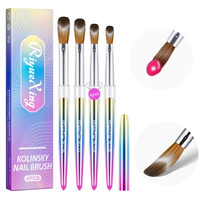 4PCS Kolinsky Nail Brush Set - 6/8/12/16. Oval Shaped Acrylic Powder Nail Design Tools for Professional Manicure DIY
