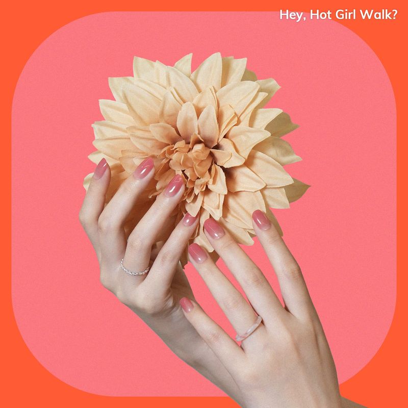 Heyhae Semi Cured Gel Nail Strips | No LED Lamp Needed | Ombre, Pink, Spring | Easy Apply &amp; Remove, Salon Quality | Includes 28 Strips, 1 Prep Pads, Nail File &amp; Wooden stick - Hey, Hot Girl Walk?
