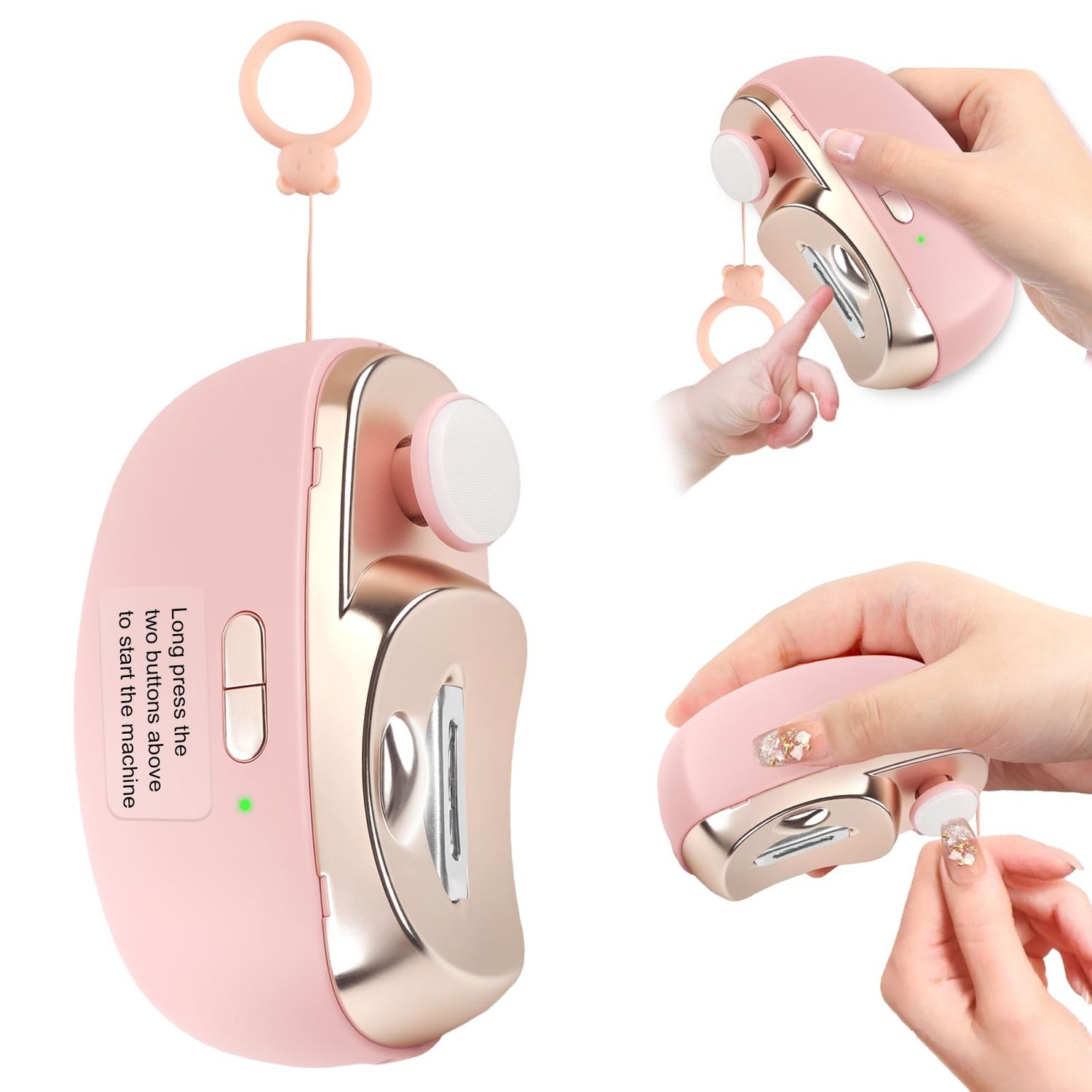 3-in-1 Electric Nail Clipper, Upgrade Electric Nail Clippers for Adults, Automatic Electric fingernail Clippers with Collector, Excellent Electric Nail Trimmer Gift for Your Loves (Cute-Pink)