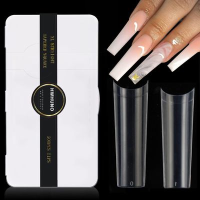 HWHUNO XL Tapered Square Nail Tips No C Curve,500Pcs Clear Medium Half Cover Long Coffin Acrylic Nails Tips Preshaped for Professional Manicure Salon and Home DIY