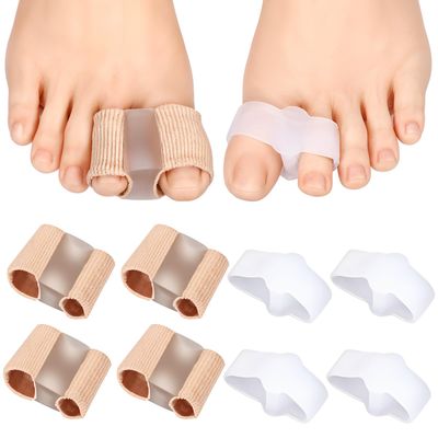 Qianyu 8 Pack Toe Separators Bunion Corrector with 2 Loops Overlapping Hammer Toe Separator Women Men Gel Toe Straightener Fabric Lining Splint for Feet Preventing Rubbing Relieve Foot Pressure