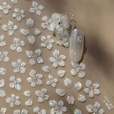 Flower Nail Art Stickers Decals White Flower Nail Stickers 1PCS Exquisite Shiny Shell Light Crystal Flowers Nail Decals Jelly Flowers Stickers for Nails Spring Summer DIY Manicure Nail Art Decorations