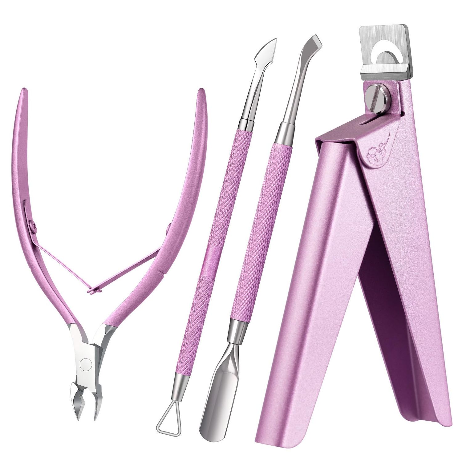 Melodysusie Acrylic Nail Clippers 4 in 1 Set, Adjustable Stainless Steel Nail Clippers for Acrylic Nails Tips, Professional Cuticle Nipper Cutter Cuticle Pusher Remover, Pink