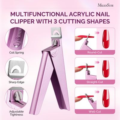 Melodysusie Acrylic Nail Clippers 4 in 1 Set, Adjustable Stainless Steel Nail Clippers for Acrylic Nails Tips, Professional Cuticle Nipper Cutter Cuticle Pusher Remover, Pink
