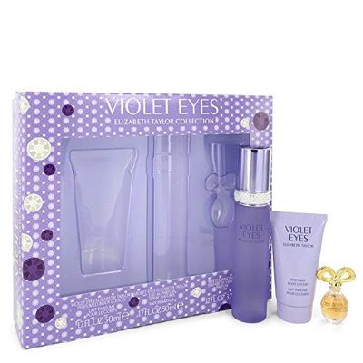 Violet Eyes Elizabeth Taylor 3 Pieces Gift Set Women 1.7 oz Eau De Parfum Spray 1.7 oz Body Lotion White Diamond Parfum Mini