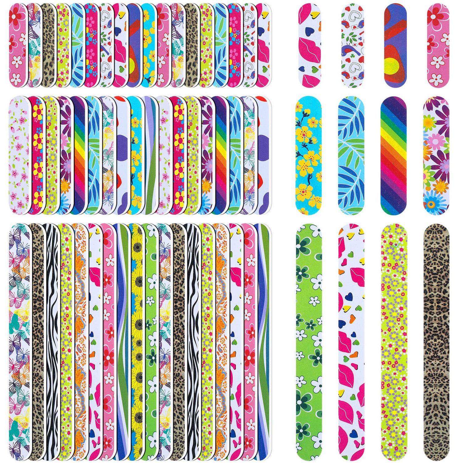 Lanties 60 Pcs Nail Files Colorful Emery Board 150/150 Grit Mini Nail Files Bulk Double Sided Professional Buffers Manicure Tools for Natural Acrylic Fingernails Women