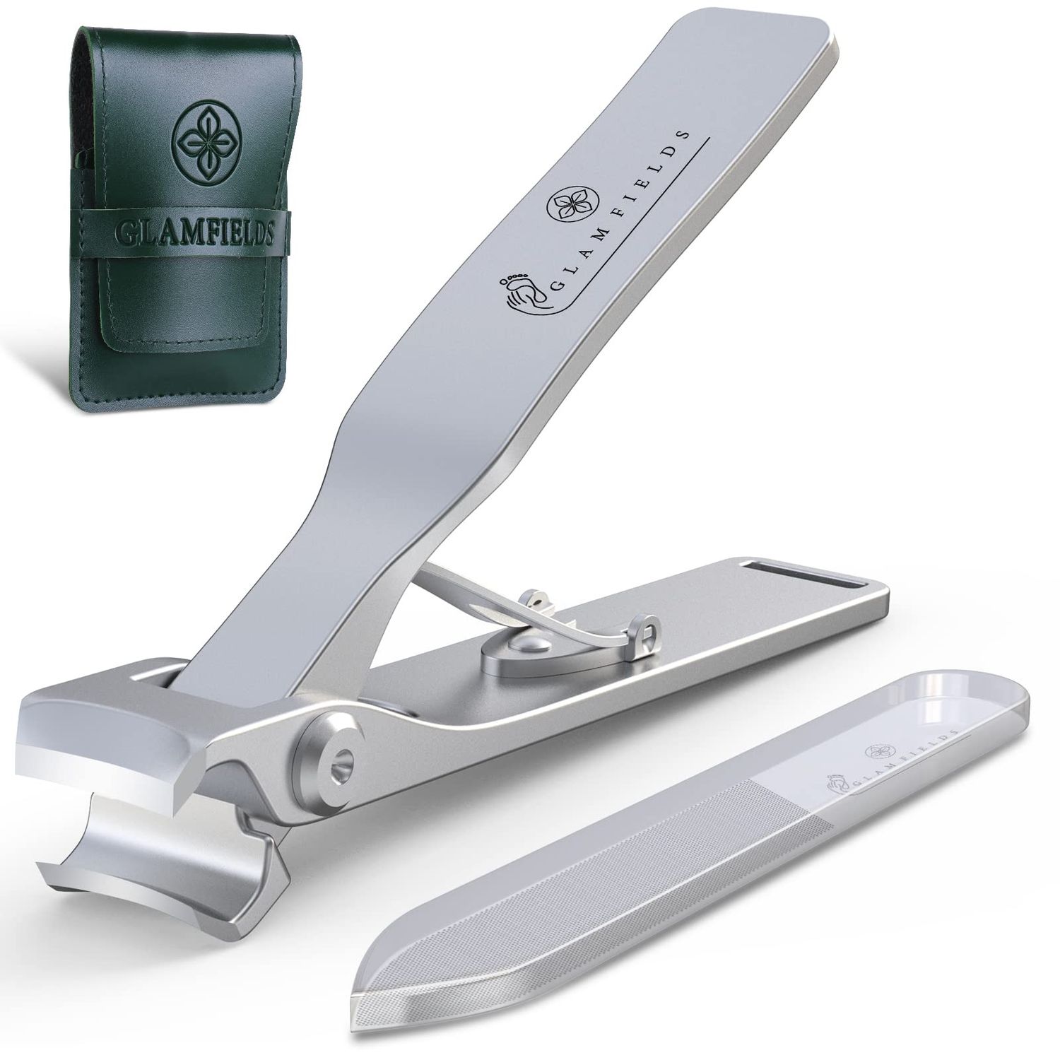 GLAMFIELDS Nail Clippers, 17mm Wide Jaw Opening Toenail Clippers for Seniors Thick Toenails/Ingrown Toenail Treatment, Heavy Duty Fingernail Clipper for Manicure, Pedicure, Men &amp; Women Big(Silver)