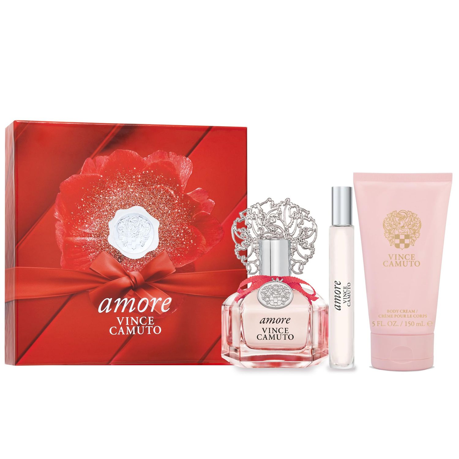 Vince Camuto Amore 3 PC Gift Set for Women, Floriental Fruity Scent, Stocking Stuffer, Christmas Gift for Her, Eau de Parfum 3.4 Fl Oz 0.34 Fl Oz Travel Spray 5 Fl Oz Body Cream