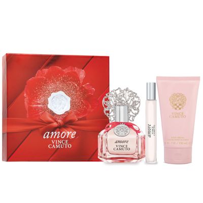 Vince Camuto Amore 3 PC Gift Set for Women, Floriental Fruity Scent, Stocking Stuffer, Christmas Gift for Her, Eau de Parfum 3.4 Fl Oz 0.34 Fl Oz Travel Spray 5 Fl Oz Body Cream