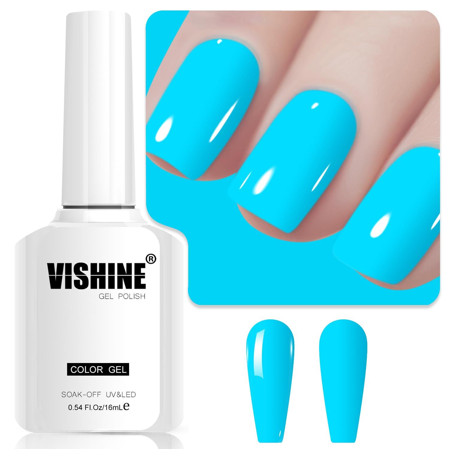 Vishine Sky Blue Gel Nail Polish, 1Pcs 16ml Sky Blue Gel Polish Blue Color Nail Polish Gel High Gloss Soak Off U V Gel Nail French Nail Manicure Salon DIY L240