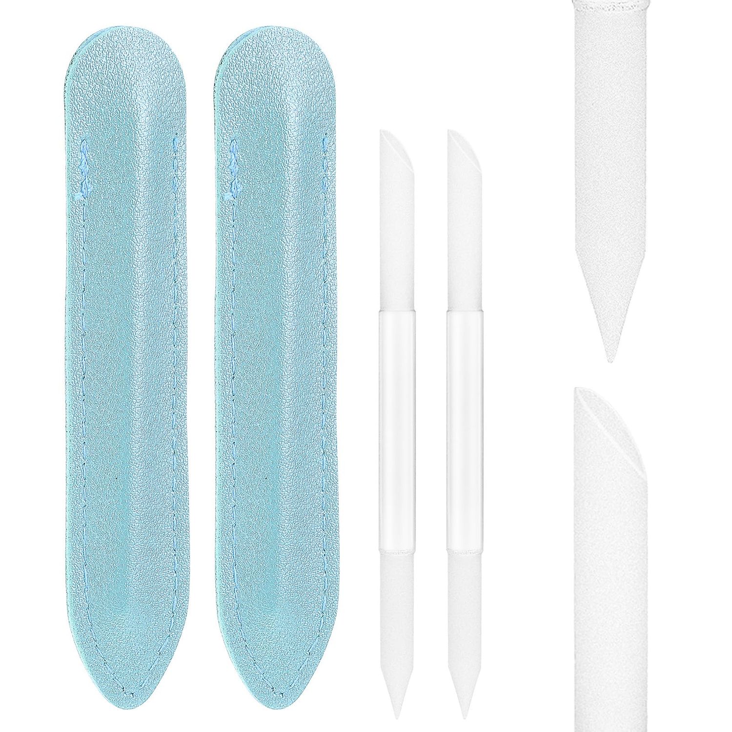 Qianyu 2 Pcs Glass Cuticle Pusher Manicure Sticks with Leather Case Professional Glass Cuticle Remover Trimmer Fingertip Precision Filing Cuticle Remover Etched Dual-Ended Manicure Stick