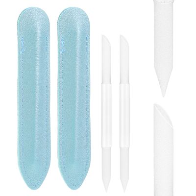 Qianyu 2 Pcs Glass Cuticle Pusher Manicure Sticks with Leather Case Professional Glass Cuticle Remover Trimmer Fingertip Precision Filing Cuticle Remover Etched Dual-Ended Manicure Stick
