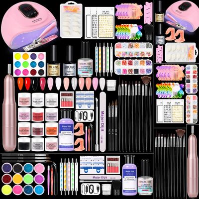 Major Dijit Complete Acrylic Nail Starter Kit with LED Lamp, 12 Colors Powder &amp; Liquid, Base/Top Coat, Primer, Electric Drill - DIY Nail Art Tools for Home &amp; Salon
