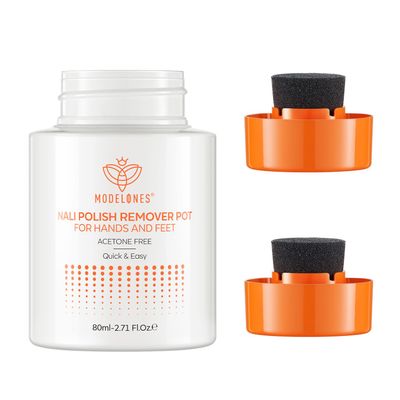 Modelones Acetone-Free Non-Drying Nail Polish Remover Pot with Jojoba Oil and Extra Sponge-Top Lid, Fingernail Polish Removal Gentle Formula for Salon &amp; Home Nail Art 2.71 Fl Oz