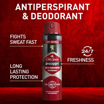Old Spice Dry Spray Antiperspirant Deodorant for Men, 24/7 Sweat &amp; Odor Protection, 24/7 Sweat Defense &amp; Lasting Freshness, Swagger with Cedarwood Scent, 4.3 oz (Pack of 3)