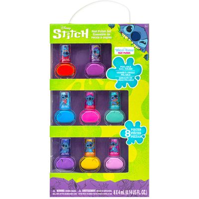 Disney Stitch Non-Toxic Peel-Off Water-Based Safe Quick Dry Nail Polish |Gift Kit Set for Kids Tweens Girls, Shimmer and Opaque Colors| Ages 3 (8 Pcs)