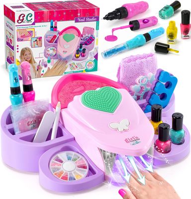 G.C Kids Nail Polish Set for Girls Toy 6-12 Years Old, Nail Art Kit Storage Desk with Nail Dryer&amp;Hand Massage Spa Kit, Kid Manicure Salon Studio Stuff Christmas Birthday Gift Girl Ages 7 8 9 10 11 12
