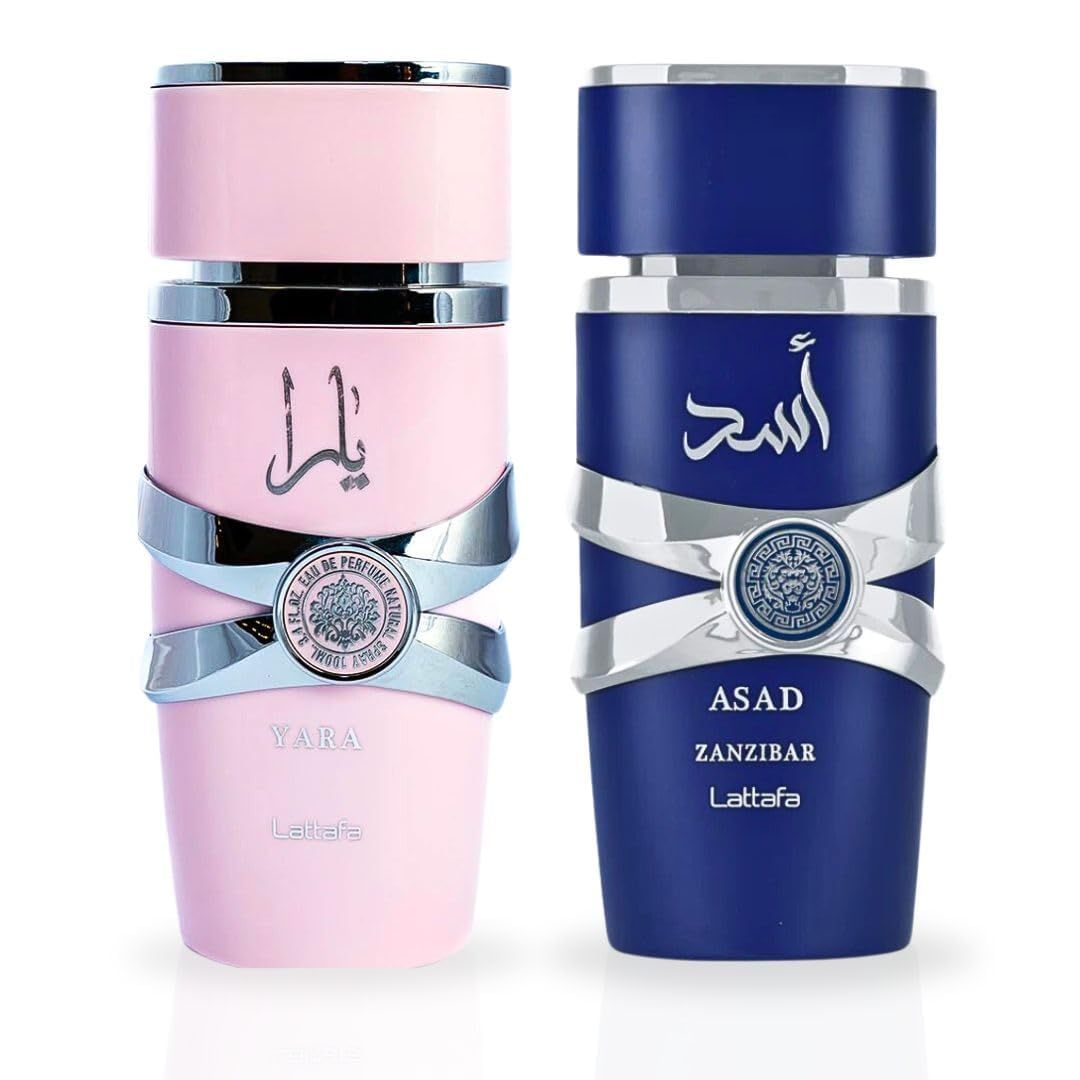 Yara and Asad Perfume - Unisex 2 Piece Eau de Parfum Gift Set (Asad for Men Yara for Women) 3.4 Ounce/100 ml each