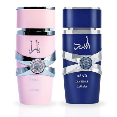 Yara and Asad Perfume - Unisex 2 Piece Eau de Parfum Gift Set (Asad for Men Yara for Women) 3.4 Ounce/100 ml each