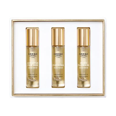 House of Creed Womens Holiday Gift Coffret Set, Features 3 Signature Perfume Scents of Aventus for Her, Carmina, and Wind Flowers, 3 x 10ml