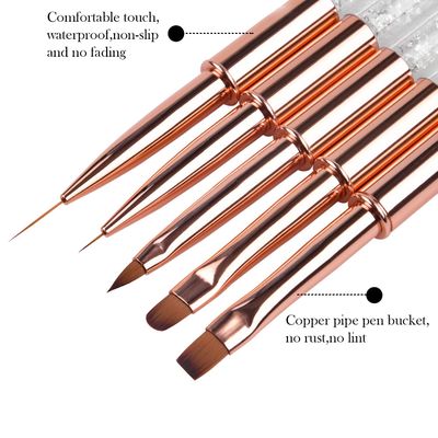 Ycyan 5pc Nail Art Brush Set - Rose Gold Rhinestone Handles with Gel Polish, Liner, Drawing Brushes for Salon &amp; DIY Manicure