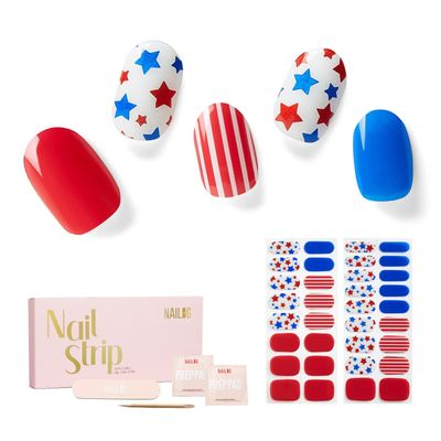 Nailog Semi Cured Gel Nail Strips 34 pcs| Long Lasting Nail Polish Sticker Wraps with Glossy Gel Finish | Salute